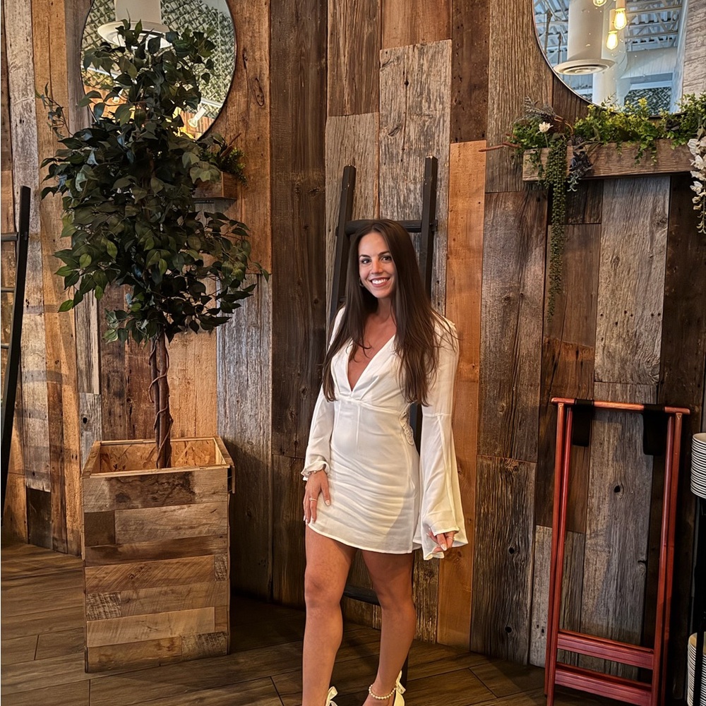 White Bell Sleeve Lace Back Dress